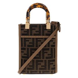 Fendi Mini Bolsa Tiracolo Sunshine Jacquard Castanho Escuro