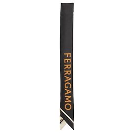 Salvatore Ferragamo Pañuelo de seda twill skinny estampado Gaia Ivory Black