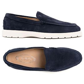 Tod's Suede Slip-On Loafers Logo Navy