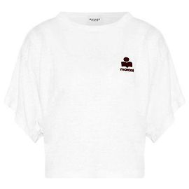 Isabel Marant Logo Leinen T-Shirt White Burgundy WHBY