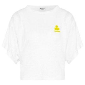 Isabel Marant Logo Linen T-Shirt White Yellow