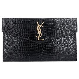 Autre Marque Clutch a Busta Cassandra Monogram in Pelle Effetto Coccodrillo con Dettagli Dorati Small