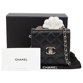 Chanel Borsa a tracolla Mini CC Trendy in pelle di agnello nera con dettagli dorati