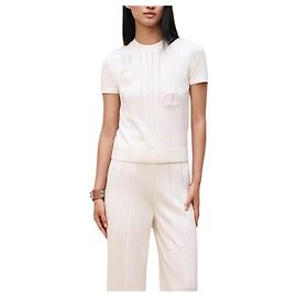 Hermès Kurzarm-Pullover für Damen aus Strick halbe Ärmel Blanc Nacre