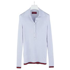 Gucci Polo de cashmere y seda bordado Lavender