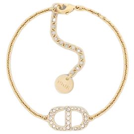 Dior Bracelete Petit CD Metal Acabamento Dourado Cristais Tom Prateado