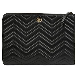 Gucci Clutch con zip in pelle matelassé GG Marmont Black