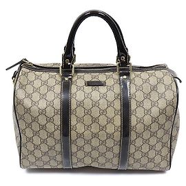 Gucci Borsa Tote JOY Boston in PVC con logo GG e rifiniture in vernice marrone