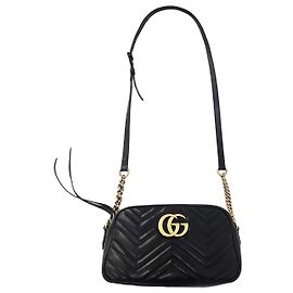 Gucci GG Marmont Matelassé Antique Gold Small Chain Shoulder Crossbody Bag Black