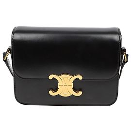 Céline Bolso de hombro Triope de piel de becerro brillante para mujer Negro
