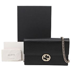 Gucci Interlocking Mini GG Chain Wallet Crossbody Schwarz
