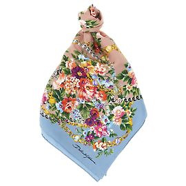 Foulard in seta azzurro Mazzolini di Fiori Dolce & Gabbana