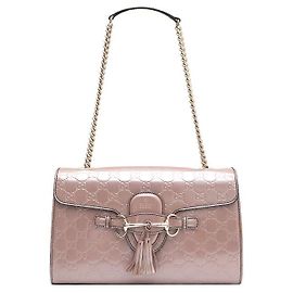 Gucci Borsa a spalla Emily con catena dorata e Horsebit in vernice lucida GG