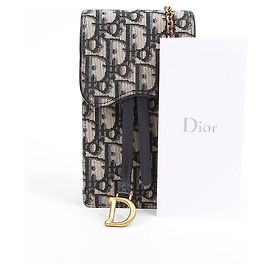 Dior Pouch Saddle Verticale in Jacquard Oblique con Tracolla a Catena Blu