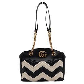Gucci Sac à épaule à chaîne GG Marmont Matelassé en cuir Black White