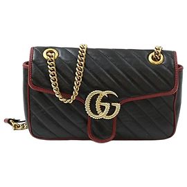 Gucci GG Marmont Matelassé Chevron Black Red Gold