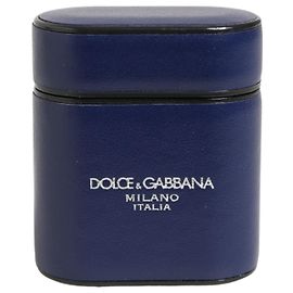 Dolce & Gabbana Airpods Case für Herren aus blauem Leder mit Logo-Print und Klappe