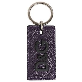 Dolce & Gabbana Herren Schlüsselanhänger aus violettem Leder mit Logo und Metallring