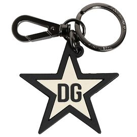 Dolce & Gabbana White Black DG Logo Star Rubber Men's Keychain Keyring