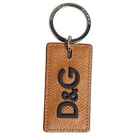 Dolce & Gabbana Schlüsselanhänger für Herren aus braunem Leder mit Logo und Metallring