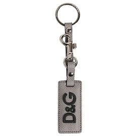 Dolce & Gabbana Gray Leather Logo Metal Ring Keychain Holder Men Keyring