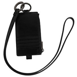 Dolce & Gabbana Black Leather Logo Embossed Lanyard Card Holder Wallet