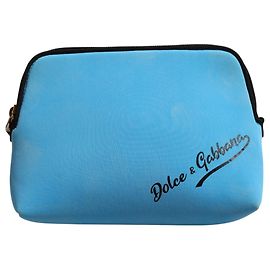 Dolce & Gabbana Pouch con zip in nylon blu con stampa logo DG