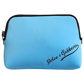 Dolce & Gabbana Pouch zip in nylon blu con logo DG