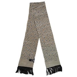 Dolce & Gabbana Sciarpa foulard in seta con frange e teschi grigi da uomo