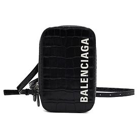 Balenciaga Crossbody-Bag Handyhalter aus schwarzem Leder mit Lettering-Logo