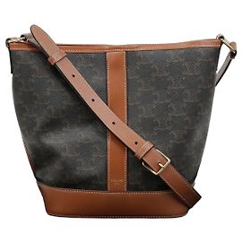Céline Trompe Canvas Calfskin Kleine Bucket Bag