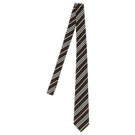 Autre Marque SAINT LAURENT Brown Silk Striped Tie