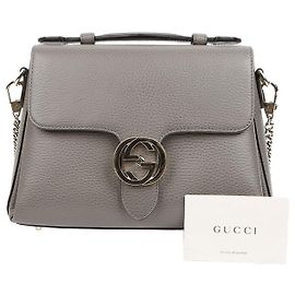 Gucci Borsa a tracolla con catena e manico superiore in pelle intrecciata Grigio