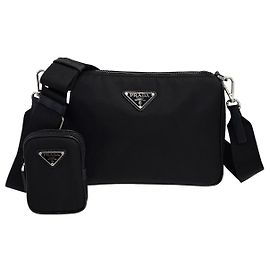 Prada Borsa a Tracolla Cross Multi-tasche in Re-Nylon Saffiano Silver Nero
