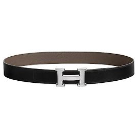Hermès Reversible Double-Sided Black Epsom Silver Polished Men's Leather Belt
