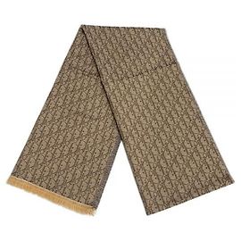 Dior Bufanda con flecos en patrón jacquard Oblique Beige
