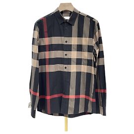 Burberry Camisa de manga comprida em algodão xadrez Somerton Black
