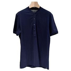 Brunello Cucinelli Baumwoll-T-Shirt mit Henley-Ausschnitt und kurzen Ärmeln Navy