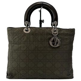 Dior Borsa Tote Lady Cannage Khaki Silver Medium