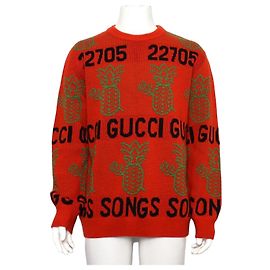 Gucci Strickpullover für Herren aus Woll-Baumwoll-Mischgewebe in Orange mit Ananas-Logo