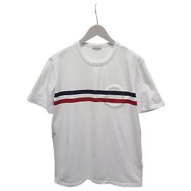Moncler Weißes T-Shirt mit tricolor Grafik-Logo und drei Streifen
