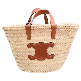 Céline Rattan Classic Panier Palm Leaf Calfskin Tan Tote Bag