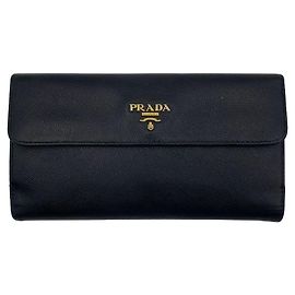 Prada Portafoglio a patta in pelle Saffiano con logo in metallo