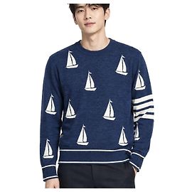 Thom Browne Men's Merino Sailboat Navy Knit Size