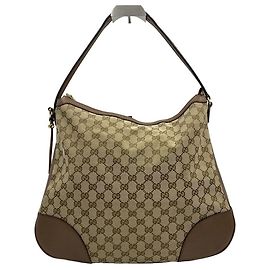 Gucci Borsa a tracolla hobo in tela Jacquard GG con rifiniture in pelle Beige Brown