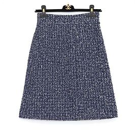 Chanel Falda de tweed y seda azul marino para mujer