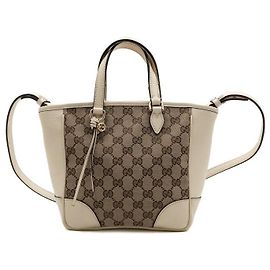 Gucci Picca Borsa Tote a Tracolla in Pelle Bianca e Tela