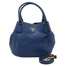 Prada Borsa Tote Viterbo Daino Papaya blu con logo dorato