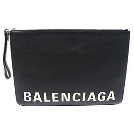 Balenciaga Clutch Cash Large con tracolla a mano in vitello grana grossa nero