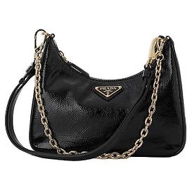 Prada NaPlaque Bolso Mini Hobo de charol con logo triangular y asa de hombro